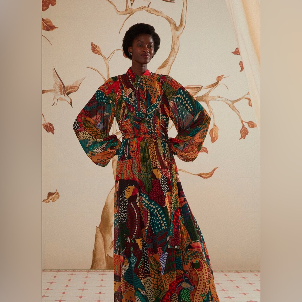 Farm Rio Fauna Mix Multicolor V Neckline Maxi Dress - Picture 2 of 11